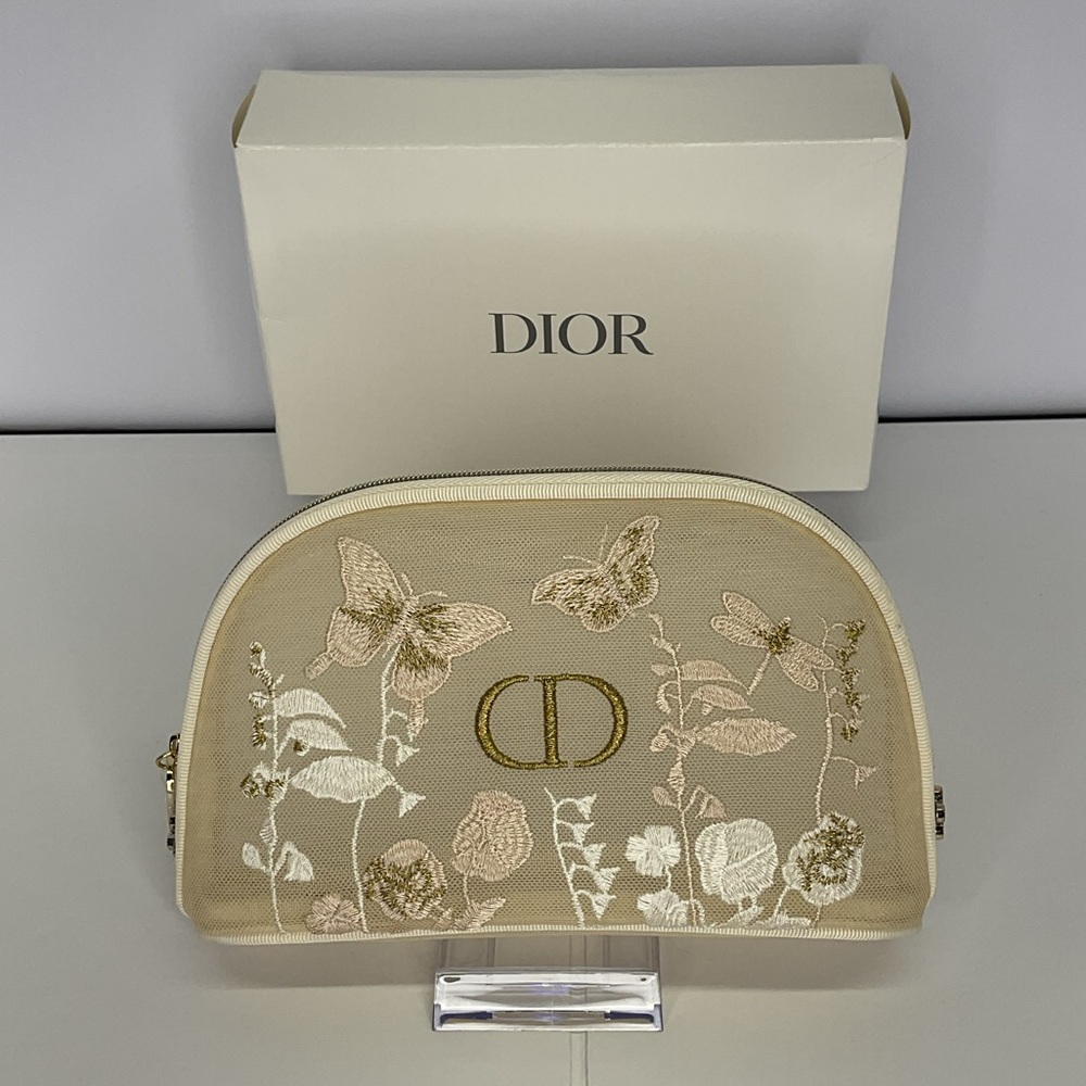 Dior Beige Floral Embroidered Cosmetic Bag - Picture 3 of 7